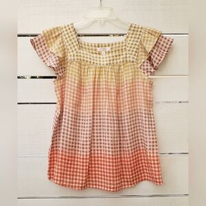 LC Lauren Conrad Gingham Colorful Ombré Flutter Sleeve Petite Peasant Blouse PXS